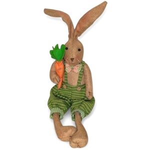 Begonia Market Burlap Fabric Easter Bunny in Green Overalls Holding Carrot